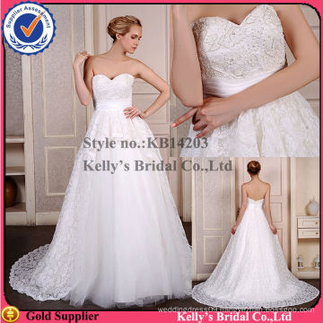 Latest fashion design long train a-line beading wedding dresses princess